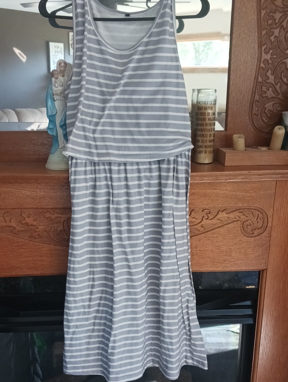 Nursing Gray & White Striped Sleeveless Midi Dress